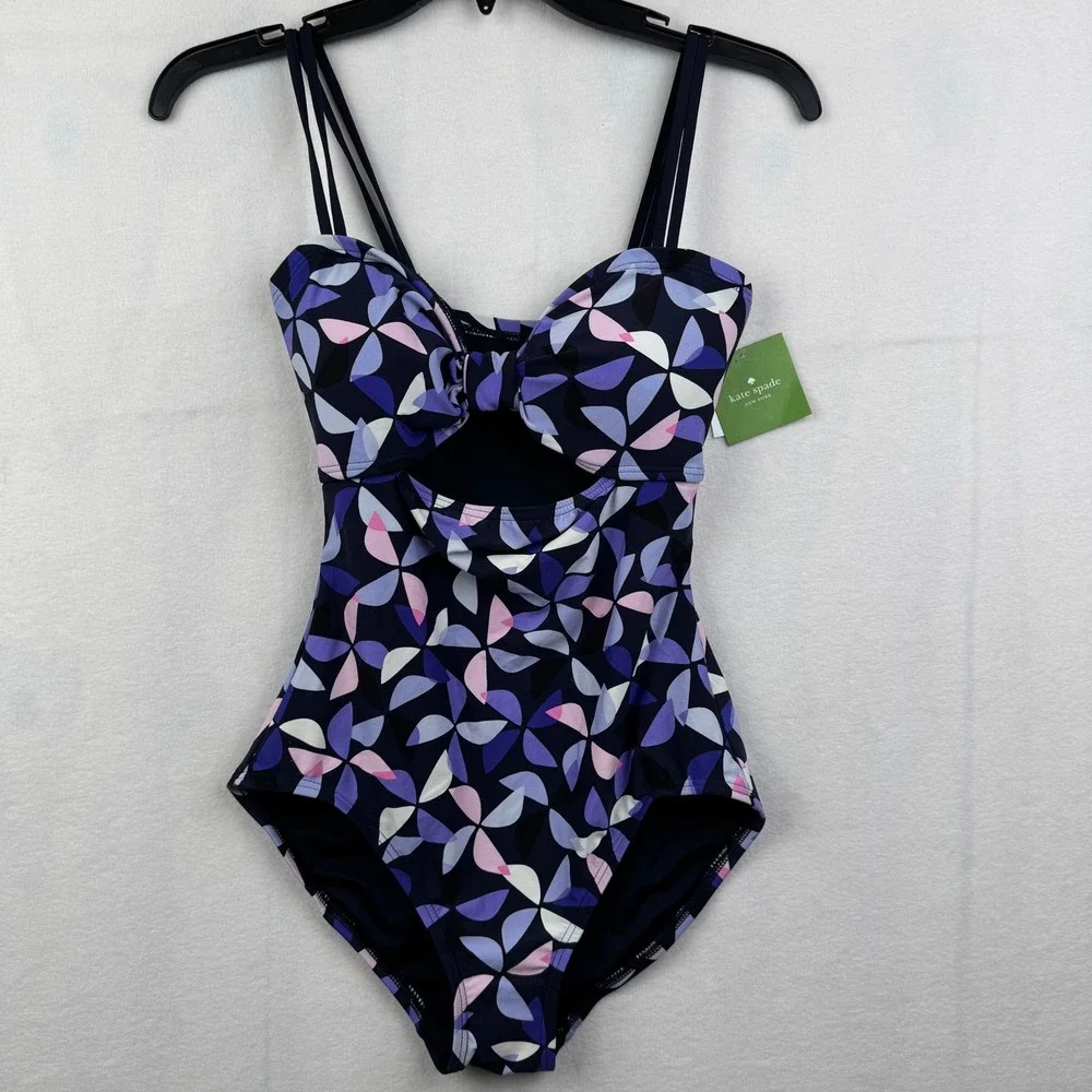 Kate Spade New York Rich Navy Floral Cutout One-Piece Swimsuit Size Small‎